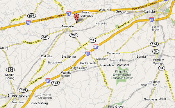 Map for Directions to Newville Animal Hospital